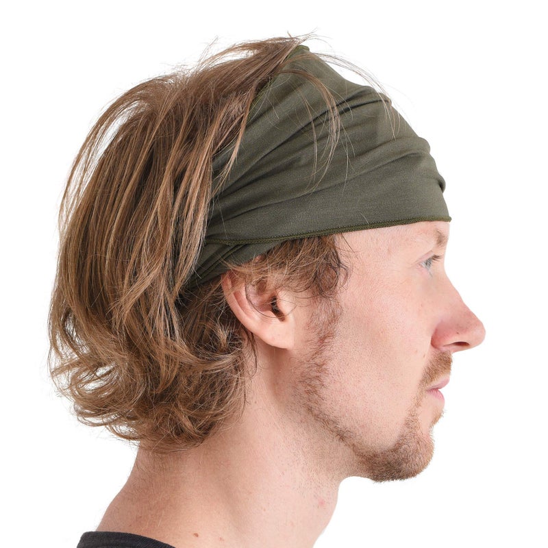 Charm Mens Head Wraps Elastic Bandana - Japanese Headband Workout Women Hair Khaki - Image 1